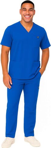 طقم فرك رجالي M&M SCRUBS - رقبة على شكل حرف V قابلة للتمدد ومتعددة الجيوب للرجال، قميص طبي موحد وسروال كارجو in Kuwait