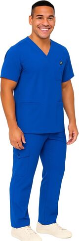 طقم فرك رجالي M&M SCRUBS - رقبة على شكل حرف V قابلة للتمدد ومتعددة الجيوب للرجال، قميص طبي موحد وسروال كارجو in Kuwait