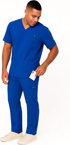 طقم فرك رجالي M&M SCRUBS - رقبة على شكل حرف V قابلة للتمدد ومتعددة الجيوب للرجال، قميص طبي موحد وسروال كارجو in Kuwait