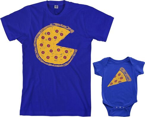 طقم ملابس للرضع من Threadrock Pizza Pie & Slice ومجموعة تي شيرت رجالي متطابقة (الأطفال: 6M، فحمي|الرجال: 2XL، فحمي) in Kuwait