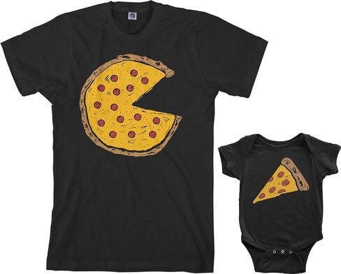 طقم ملابس للرضع من Threadrock Pizza Pie & Slice ومجموعة تي شيرت رجالي متطابقة (الأطفال: 6M، فحمي|الرجال: 2XL، فحمي) in Kuwait