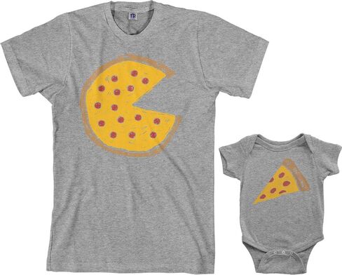 طقم ملابس للرضع من Threadrock Pizza Pie & Slice ومجموعة تي شيرت رجالي متطابقة (الأطفال: 6M، فحمي|الرجال: 2XL، فحمي) in Kuwait