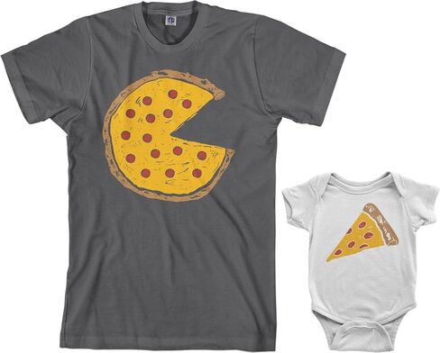 طقم ملابس للرضع من Threadrock Pizza Pie & Slice ومجموعة تي شيرت رجالي متطابقة (الأطفال: 6M، فحمي|الرجال: 2XL، فحمي) in Kuwait