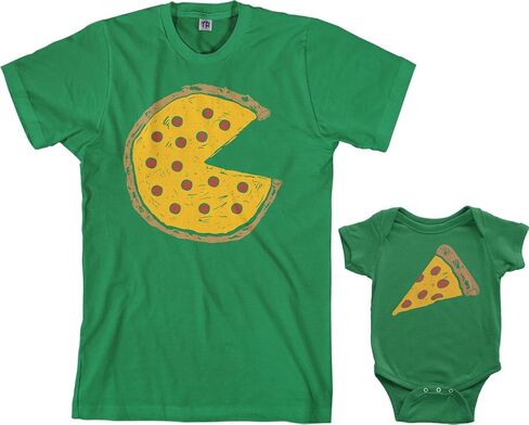 طقم ملابس للرضع من Threadrock Pizza Pie & Slice ومجموعة تي شيرت رجالي متطابقة (الأطفال: 6M، فحمي|الرجال: 2XL، فحمي) in Kuwait