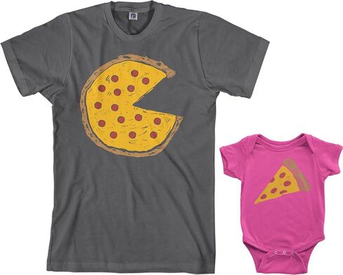 طقم ملابس للرضع من Threadrock Pizza Pie & Slice ومجموعة تي شيرت رجالي متطابقة (الأطفال: 6M، فحمي|الرجال: 2XL، فحمي) in Kuwait