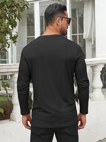 Hardaddy Men's V Neck Long Sleeve Ribbed Casual T-Shirt Classic Basic Solid Tee Shirts in Saudi Arabia