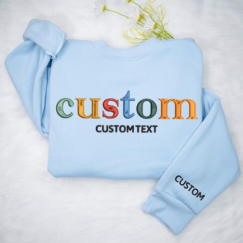 Custom Embroidered Multicolor Crewneck, Embroidery Crewneck, Custom Embroidery, Personalized Sweatshirt, Embroidered Sweatshirt, mom gift, Christmas Embroidered Customizable Unisex Sweater in Saudi Arabia