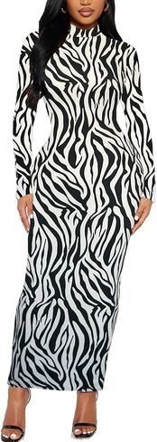 Women's Long Sleeve Bodycon Dress Maxi Mock Neck Fall Winter Casual Club Party T Shirts Tight Dresses in Kuwait