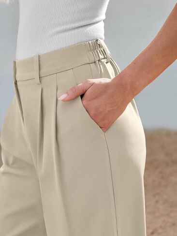 JURIS Women's High Waisted Wide Leg Formal Pants Elasticized Waist Back Casual Pants Business Work Suit Pants in Kuwait