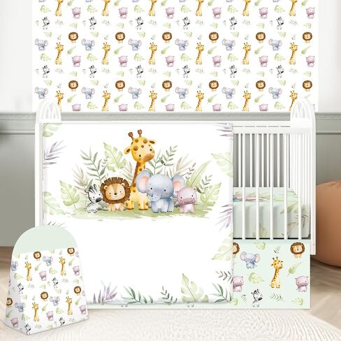 4 Pieces Rainbow Boho Crib Bedding Set for Girls and Boys, Bohemian Soft Baby Bedding Set Including Crib Skirt, Comforter, Crib Sheet and Diaper Stacker for Nursery in Kuwait