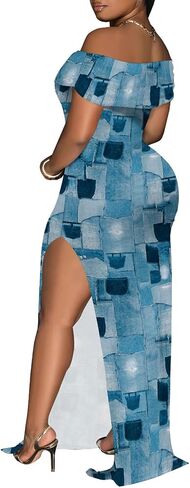 Yuopeid Women's Sexy Off Shoulder Bodycon Maxi Dresses Fashion Printed High Split Clubwear Party Long Dress in Saudi Arabia