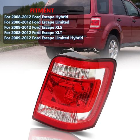 مجموعة مصابيح الذيل Escape متوافقة مع 2008-2012 Ford Escape يمين الركاب الجانب الخلفي مصباح الفرامل العكسي استبدال FO2801210 8L8Z13404A (ث/س المصابيح والتسخير ومقبس المصباح) in Kuwait