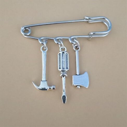 Generic Hammer Pendant Brooch, Cool Style Miniature Tool Charm Dangle Pin for Man Woman, Axe and Screwdriver Charm Jewelry Accessories for Clothing in Saudi Arabia