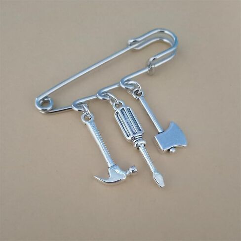 Generic Hammer Pendant Brooch, Cool Style Miniature Tool Charm Dangle Pin for Man Woman, Axe and Screwdriver Charm Jewelry Accessories for Clothing in Saudi Arabia