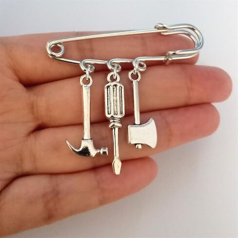 Generic Hammer Pendant Brooch, Cool Style Miniature Tool Charm Dangle Pin for Man Woman, Axe and Screwdriver Charm Jewelry Accessories for Clothing in Saudi Arabia