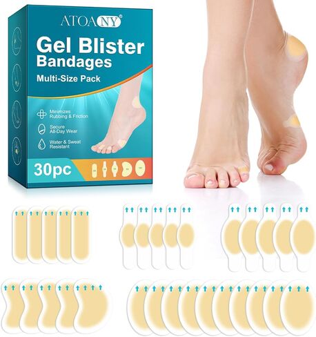 Gel Blister Bandages for Feet - 30 Count Waterproof & Ultra-Thin Hydrocolloid Adhesive Pads for Heels, Toes & Feet, for Prevention and Recovery (Multi-Pack) in Saudi Arabia