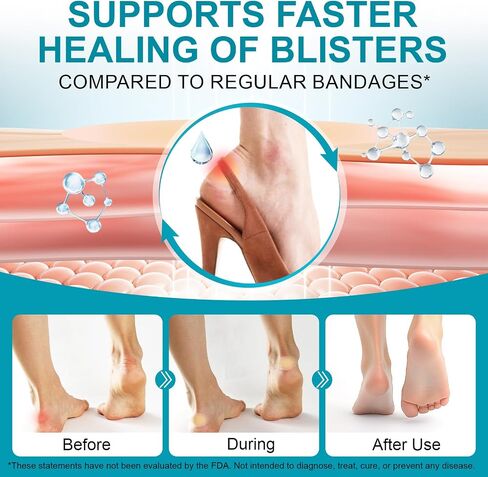 Gel Blister Bandages for Feet - 30 Count Waterproof & Ultra-Thin Hydrocolloid Adhesive Pads for Heels, Toes & Feet, for Prevention and Recovery (Multi-Pack) in Saudi Arabia