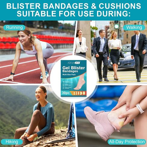 Gel Blister Bandages for Feet - 30 Count Waterproof & Ultra-Thin Hydrocolloid Adhesive Pads for Heels, Toes & Feet, for Prevention and Recovery (Multi-Pack) in Saudi Arabia