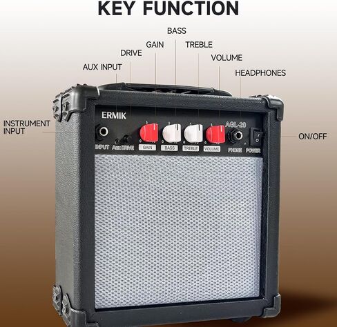Ermik Mini Electric Guitar Amplifier Amp Speaker 5W with 6.35mm Input 1/4 Inch Headphone Output Supports Volume Tone Adjustment Overdrive,Guitar amp 5W,with Guitar Cable,Audio Cable Adapter(5W) in Kuwait