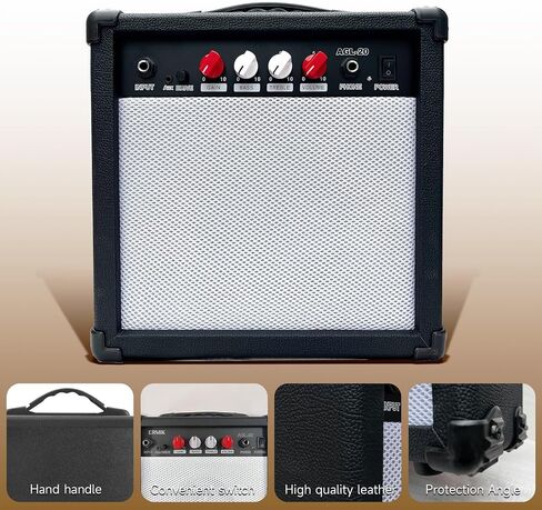 Ermik Mini Electric Guitar Amplifier Amp Speaker 5W with 6.35mm Input 1/4 Inch Headphone Output Supports Volume Tone Adjustment Overdrive,Guitar amp 5W,with Guitar Cable,Audio Cable Adapter(5W) in Kuwait