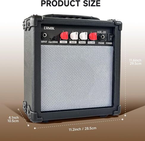 Ermik Mini Electric Guitar Amplifier Amp Speaker 5W with 6.35mm Input 1/4 Inch Headphone Output Supports Volume Tone Adjustment Overdrive,Guitar amp 5W,with Guitar Cable,Audio Cable Adapter(5W) in Kuwait