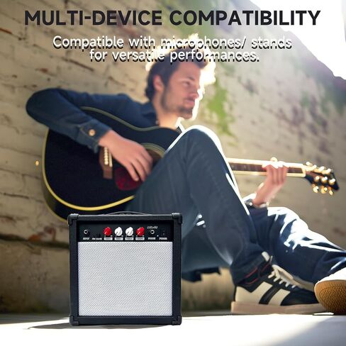 Ermik Mini Electric Guitar Amplifier Amp Speaker 5W with 6.35mm Input 1/4 Inch Headphone Output Supports Volume Tone Adjustment Overdrive,Guitar amp 5W,with Guitar Cable,Audio Cable Adapter(5W) in Kuwait