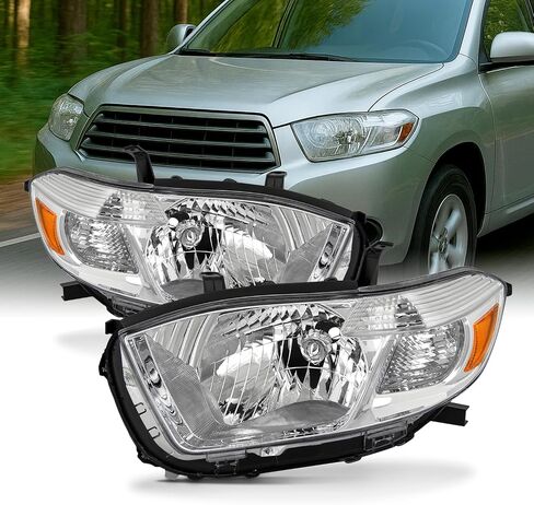 AKKON - Fits 2008 2009 2010 Toyota highlander [Halogen Type] Chrome Headlights Pair Left+Right Replacement in Saudi Arabia