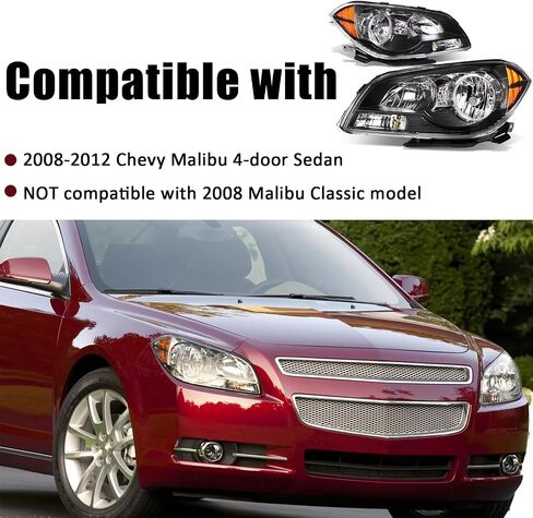 لـ 2004 2005 2006 2007 Chevy Malibu، 2008 Malibu Classic Model مجموعة المصابيح الأمامية جهاز العرض استبدال المصابيح الأمامية الهالوجين للسائق وجانب الركاب استبدال GM2502235، GM2503235 in Kuwait