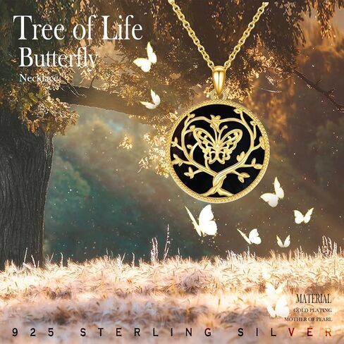 Butterfly Tree of Life Necklace for Women Gold Plated 925 Sterling Silver Jewelry in Saudi Arabia