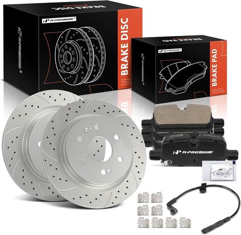 A-Premium 13.58 inch (345mm) Rear Drilled and Slotted Disc Brake Rotors + Ceramic Pads Kit Compatible with Select Chevy, GMC and Cadillac Models - Silverado 1500, Tahoe, Sierra 1500, Yukon, 6-PC Set in Saudi Arabia