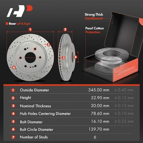 A-Premium 13.58 inch (345mm) Rear Drilled and Slotted Disc Brake Rotors + Ceramic Pads Kit Compatible with Select Chevy, GMC and Cadillac Models - Silverado 1500, Tahoe, Sierra 1500, Yukon, 6-PC Set in Saudi Arabia