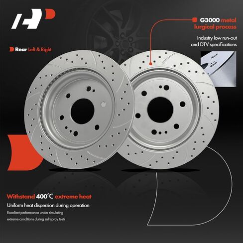 A-Premium 13.58 inch (345mm) Rear Drilled and Slotted Disc Brake Rotors + Ceramic Pads Kit Compatible with Select Chevy, GMC and Cadillac Models - Silverado 1500, Tahoe, Sierra 1500, Yukon, 6-PC Set in Saudi Arabia