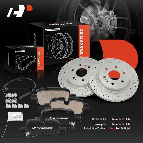 A-Premium 13.58 inch (345mm) Rear Drilled and Slotted Disc Brake Rotors + Ceramic Pads Kit Compatible with Select Chevy, GMC and Cadillac Models - Silverado 1500, Tahoe, Sierra 1500, Yukon, 6-PC Set in Saudi Arabia