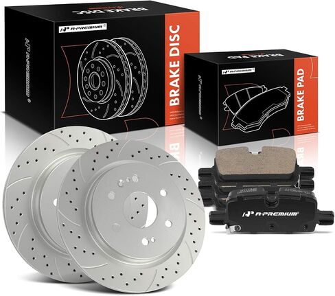A-Premium 13.58 inch (345mm) Rear Drilled and Slotted Disc Brake Rotors + Ceramic Pads Kit Compatible with Select Chevy, GMC and Cadillac Models - Silverado 1500, Tahoe, Sierra 1500, Yukon, 6-PC Set in Saudi Arabia