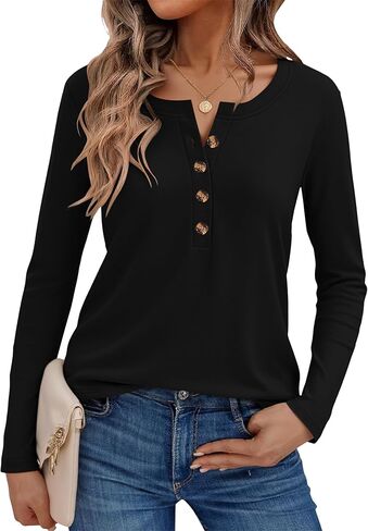 WNEEDU Long Sleeve Shirts for Women Casual Henley Tops Winter Warm Sweatshirt - Soft,Crewneck,Going Out,Fall Fashion 2025 in Kuwait