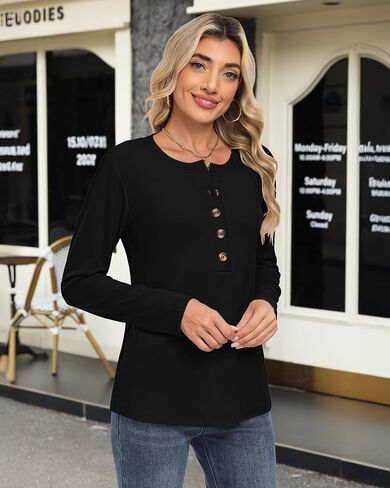 WNEEDU Long Sleeve Shirts for Women Casual Henley Tops Winter Warm Sweatshirt - Soft,Crewneck,Going Out,Fall Fashion 2025 in Kuwait