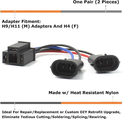 iJDMTOY Y-Splitter H9/H11 to H4 Conversion Wire Harness Adapters Compatible with 2014-up Harley Davidson Street Glide Special, 2015-up Road King Special w/H4 Dual Beam in Saudi Arabia