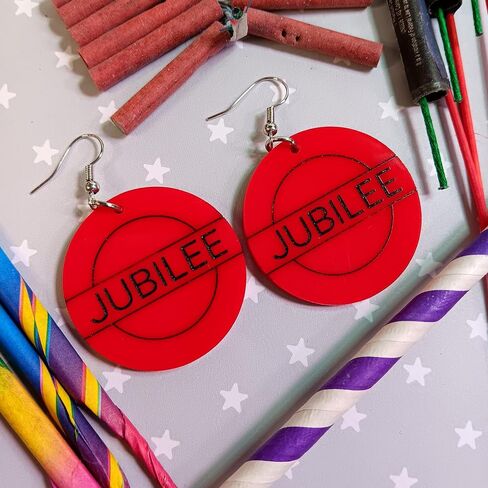 Hypoallergenic Nickel Free X Jubilee Red Circle Costume Earrings, Red Name Cosplay Jewelry in Saudi Arabia