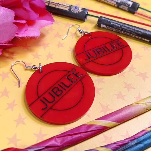 Hypoallergenic Nickel Free X Jubilee Red Circle Costume Earrings, Red Name Cosplay Jewelry in Saudi Arabia