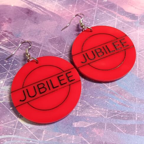 Hypoallergenic Nickel Free X Jubilee Red Circle Costume Earrings, Red Name Cosplay Jewelry in Saudi Arabia