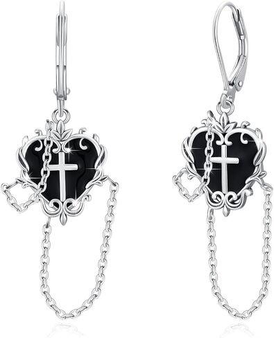 Witches Heart Earrings for Women Gothic Heart/Dragonfly/Peacock/Lawyer Leverback Earrings Gifts for Mom Daughter Halloween Christmas Valentine's Day in Saudi Arabia
