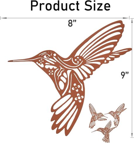 Metal Hummingbird Outdoor Wall Decor,Black Metal Bird Wall Art Decor,Fence Decorations Outdoor,Indoor Hanging Decor Ornaments for Patio Balcony Yard Living Room Bathroom Bedroom,9.5'' X 3PCS in Saudi Arabia