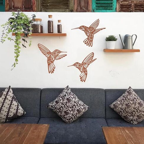 Metal Hummingbird Outdoor Wall Decor,Black Metal Bird Wall Art Decor,Fence Decorations Outdoor,Indoor Hanging Decor Ornaments for Patio Balcony Yard Living Room Bathroom Bedroom,9.5'' X 3PCS in Saudi Arabia