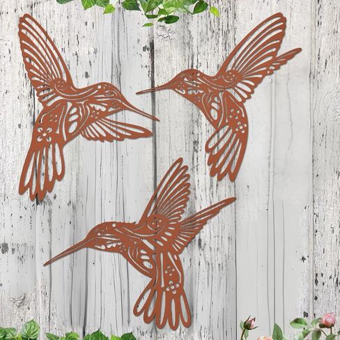 Metal Hummingbird Outdoor Wall Decor,Black Metal Bird Wall Art Decor,Fence Decorations Outdoor,Indoor Hanging Decor Ornaments for Patio Balcony Yard Living Room Bathroom Bedroom,9.5'' X 3PCS in Saudi Arabia