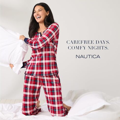 طقم ملابس نوم بيجامة من الصوف للسيدات من Nautica مكون من قطعتين (كبير، رمادي مختلط) in Saudi Arabia