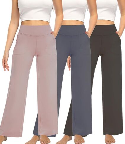 3 Pack Yoga Pants Women's Wide Leg Pants High Waist Elastic Sweatpants pantsLounge Pants with Pockets in Kuwait