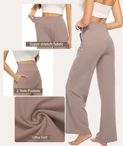 3 Pack Yoga Pants Women's Wide Leg Pants High Waist Elastic Sweatpants pantsLounge Pants with Pockets in Kuwait