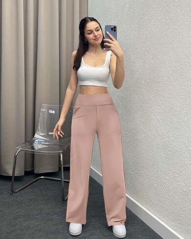 3 Pack Yoga Pants Women's Wide Leg Pants High Waist Elastic Sweatpants pantsLounge Pants with Pockets in Kuwait