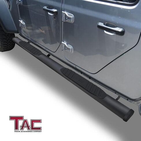 لوحات الجري ذات الدرجات الجانبية من TAC المتوافقة مع 2020-2024 Jeep Gladiator JT Truck 5 بوصات من الألومنيوم ذات قضبان خطوة سوداء وقضبان Nerf وملحقات الطرق الوعرة in Saudi Arabia