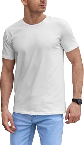 Mens Crew Neck Short Sleeve T-Shirts Cotton Breathable Summer Tees S-2XL in Saudi Arabia